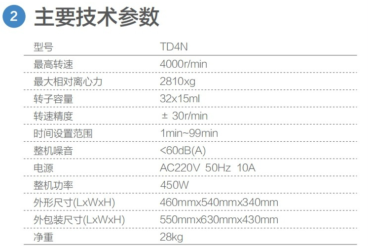 TD4N離心機技術參數